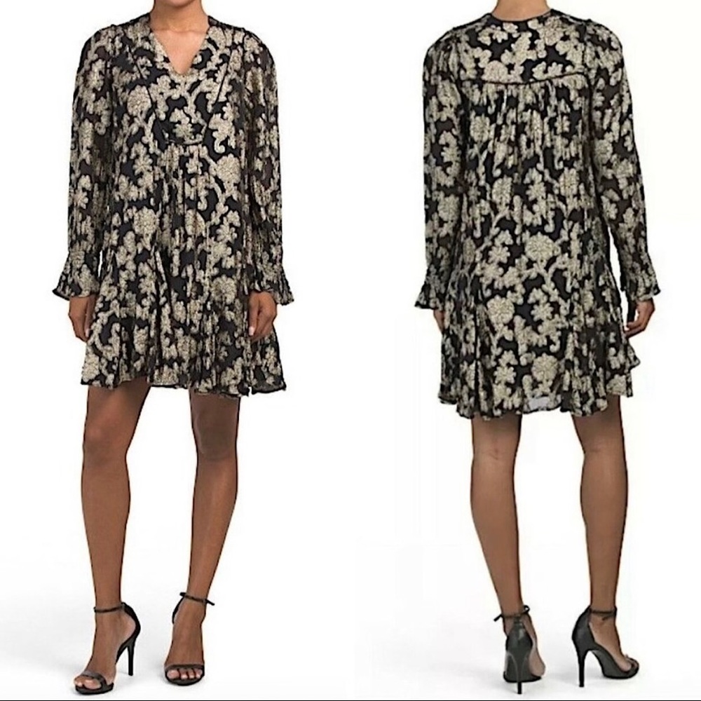 Anthropologie Black & Gold Metallic Foil Dress
